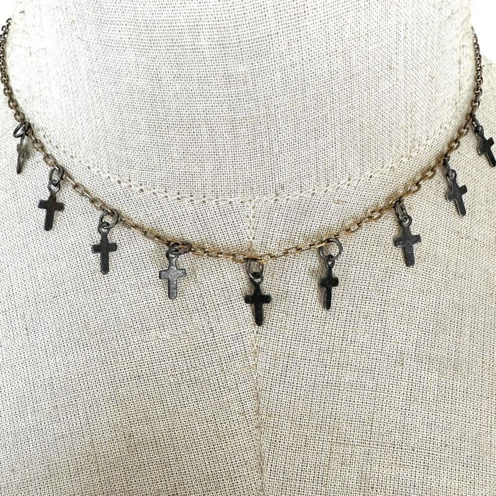Silver/Gold tone multiple cross  choker necklace